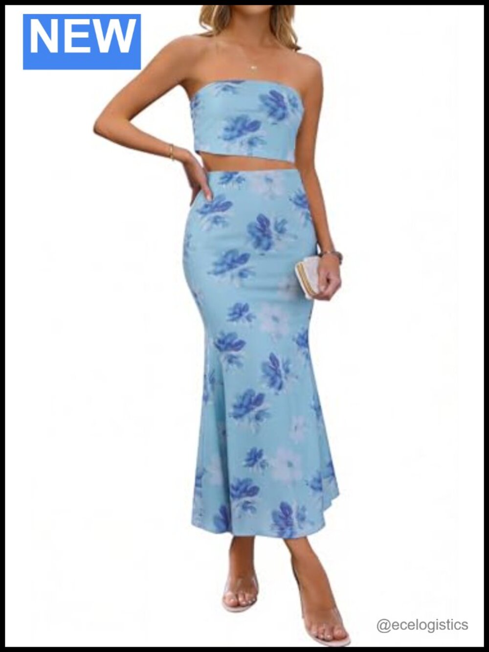 Floral Sleeveless Tube Top and Bodycon Maxi Skirt Set Summer Vacation Outfit